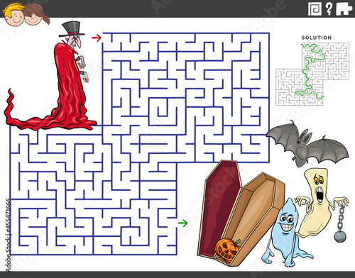 maze game with cartoon vampire Halloween character