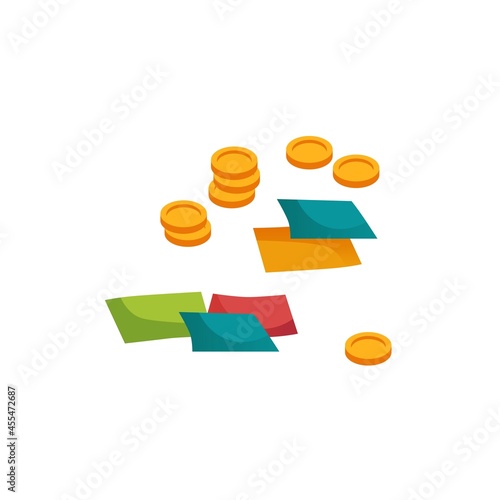 Vector cartoon flat coin chips and cards isolated on empty background-casino,gambling,gaming,entertainment concept,web site banner ad design