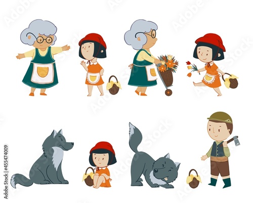 Vector set of fairytale characters Red riding hood