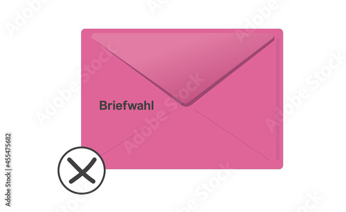 Rosa Briefumschlag für Briefwahl mit Wahlkreuz