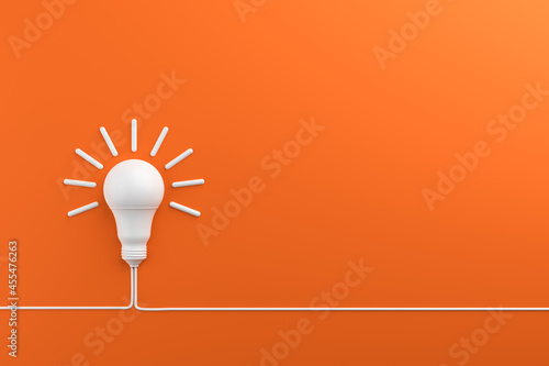 Light bulb concept idea innovation on orange background. 3D rendering.