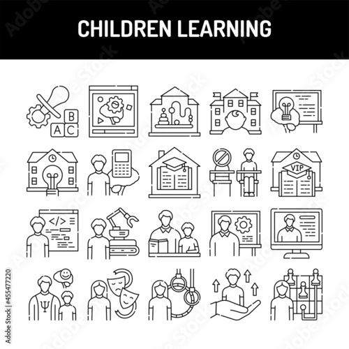 Children learning line icons set. Isolated vector element. © Backwoodsdesign