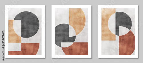 Set of trendy contemporary abstract creative minimalist compositions for wall decoration, postcard or brochure cover design in vintage style art. EPS10 vector.