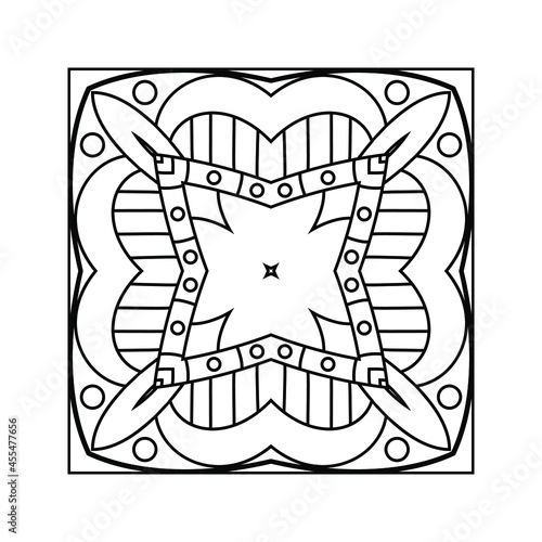 Decor tile, texture print, mosaic pattern. Vector illustration for traditional pottery tiling, fabric, wall interior, cloth, coloring book
