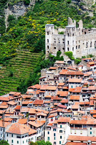 Italy. Ligure. Dolceaqua. The village and the ruins of the castle