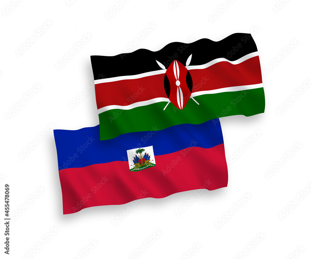 Flags of Republic of Haiti and Kenya on a white background Flags of Republic of Haiti and Kenya on a white background