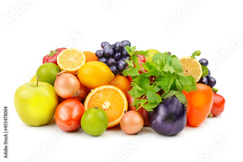 vegetables and fruits isolated on white background.