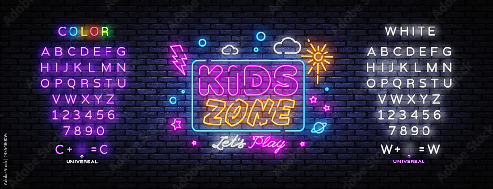 Kids Zone Neon Banner Vector Design Template Place For Fun And Play Neon Light Banner Design Element Night Bright Advertising Bright Sign Vector Illustration Editing Text Neon Sign Stock Vector Adobe