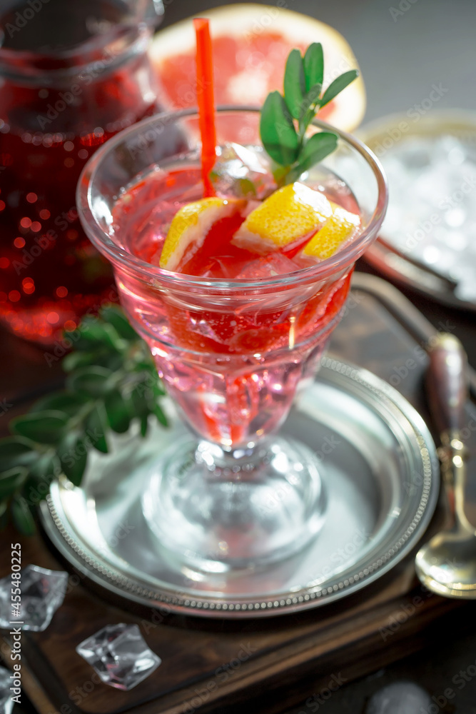Refreshing summer alcoholic cocktail with crushed ice and citrus fruits Refreshing summer alcoholic cocktail with crushed ice and citrus fruits