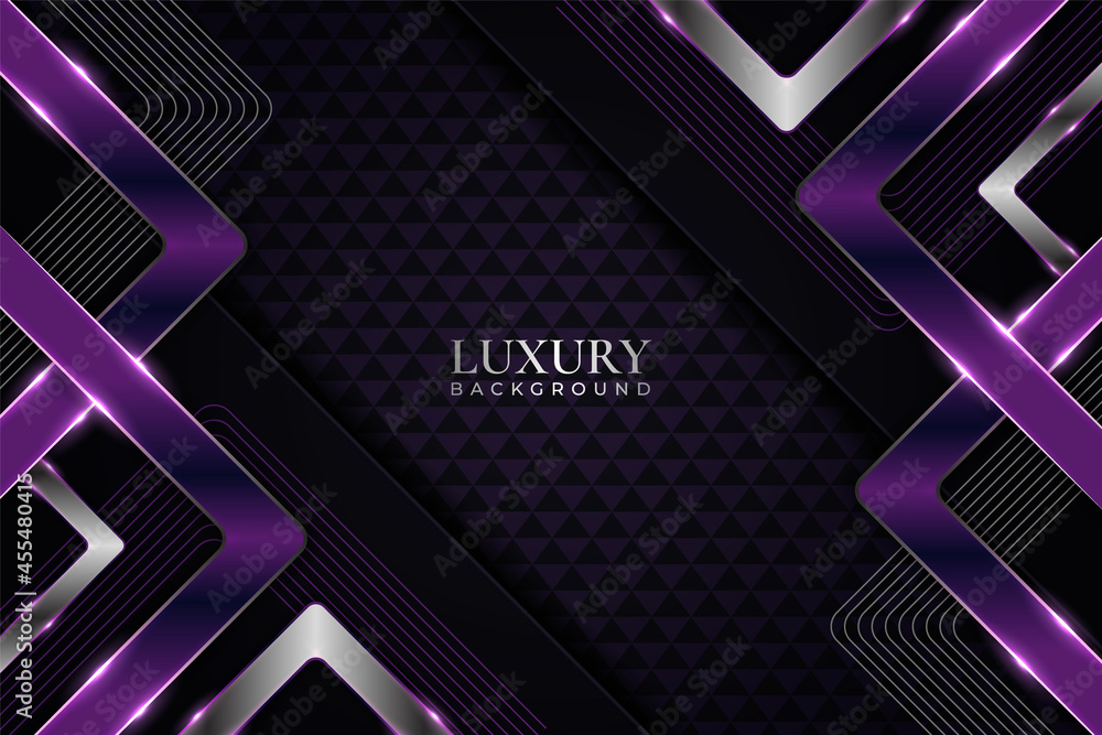 Luxury Background Overlapped Geometric Glow Purple and Silver in Dark