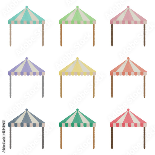 Cute striped blue sky tent illustration set