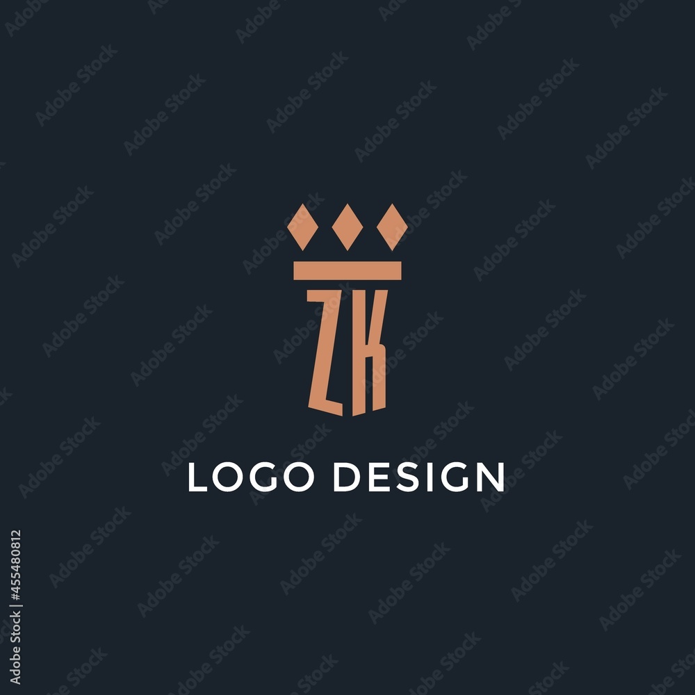 ZK logo initial with pillar icon design, luxury monogram style logo for ...