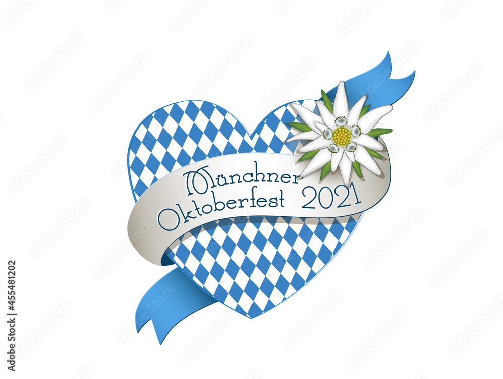 Grüße vom Münchner Oktoberfest 2021, Oktoberfest Herz mit Rautenmuster