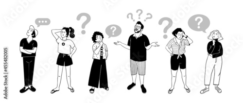 People with gestures of questioning. Emotion signs
