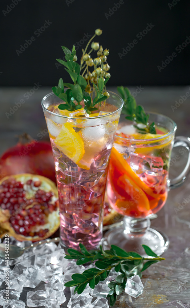 Refreshing summer alcoholic cocktail with crushed ice and citrus fruits Refreshing summer alcoholic cocktail with crushed ice and citrus fruits