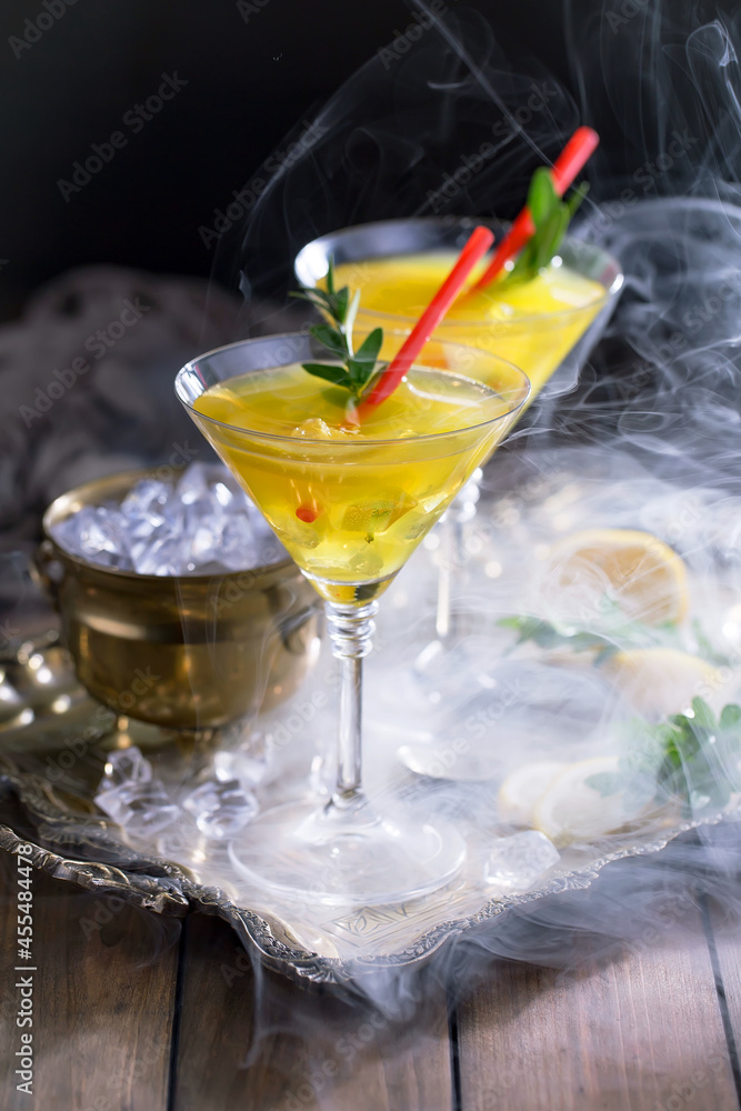 Refreshing summer alcoholic cocktail with crushed ice and citrus fruits Refreshing summer alcoholic cocktail with crushed ice and citrus fruits