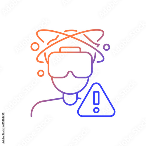 Can cause loss of balance gradient linear vector manual label icon. VR motion sickness. Thin line color symbol. Modern style pictogram. Vector isolated outline drawing for product use instructions