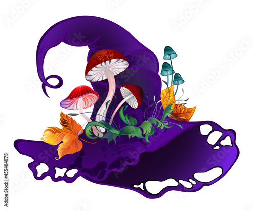 Purple witch hat with mushrooms