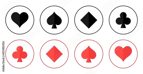 Poker card suits icon.Poker card suits set flat icon on white background.Poker flat icon card suites game sign symbol logo illustration design.Vector illustration