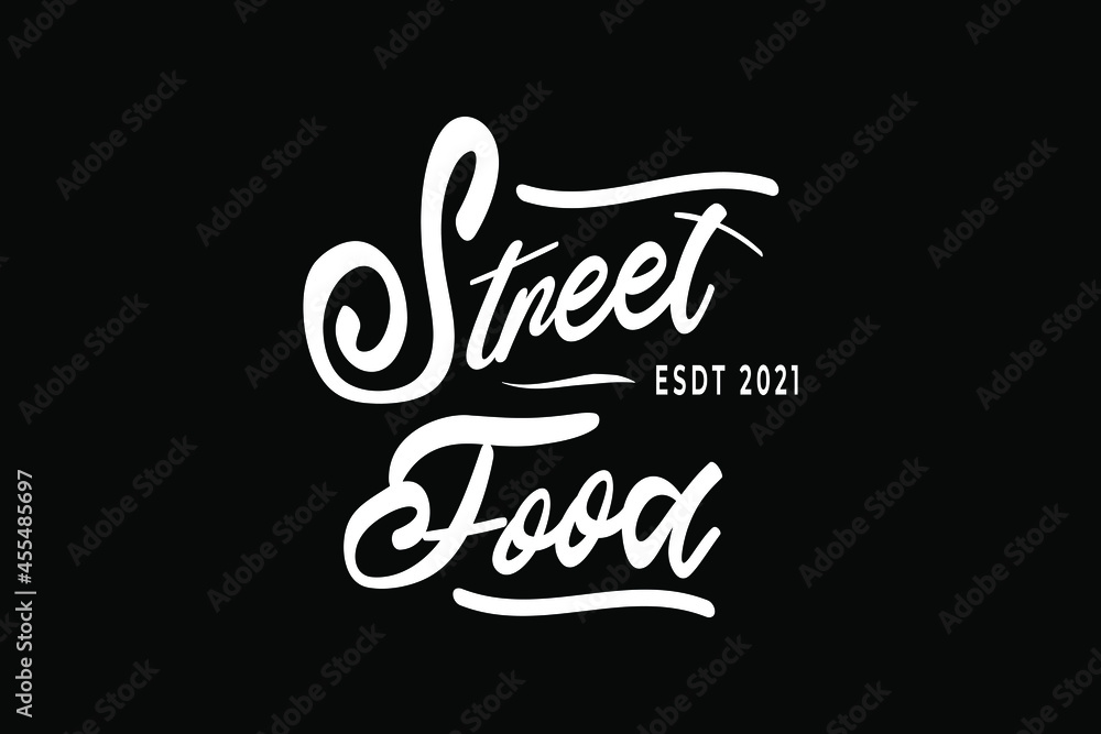 Street Food Chalk Handwriting Typography for Restaurant Cafe Bar logo design vector