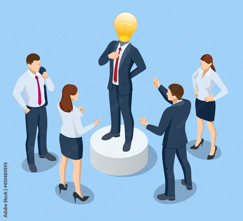 Isometric Teamwork and Leadership concept. Innovative thinking, finding solution, people developing own idea. Collaboration meeting, sharing knowledge, teamwork or people thinking the same idea Isometric Teamwork and Leadership concept. Innovative thinking, finding solution, people developing own idea. Collaboration meeting, sharing knowledge, teamwork or people thinking the same idea