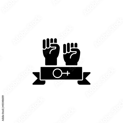 Women community black glyph icon. Support equal rights for women. Feminist solidarity. Fighting sexism and discrimination. Silhouette symbol on white space. Vector isolated illustration