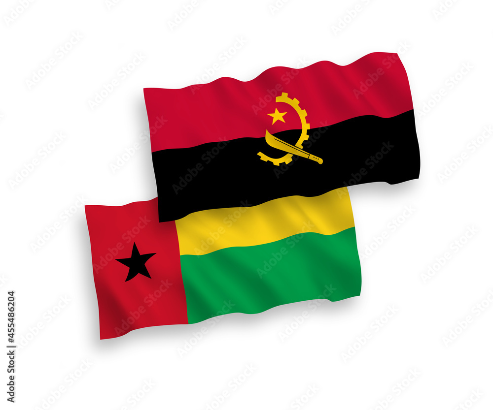Flags of Republic of Guinea Bissau and Angola on a white background Flags of Republic of Guinea Bissau and Angola on a white background