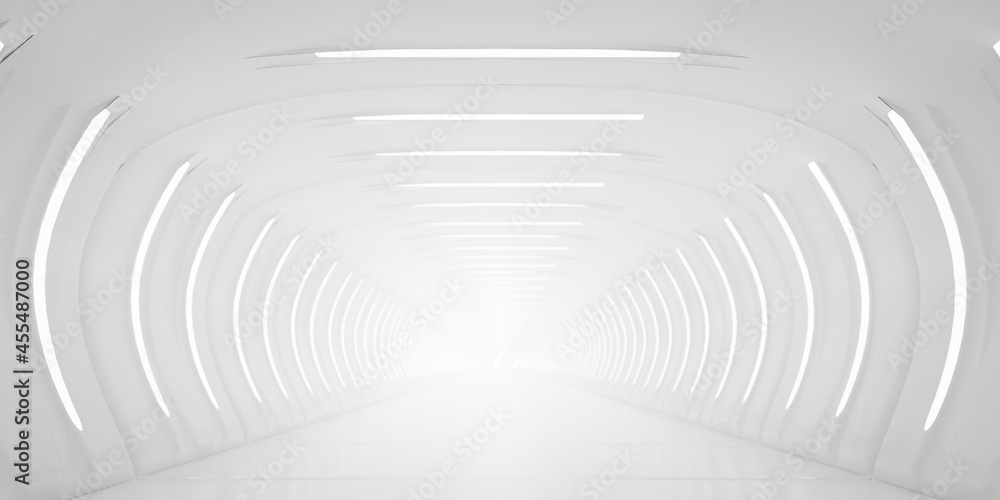 Naklejka premium Light Corridor modern background. Futuristic Sci-Fi Tunnel. 3D Rendering