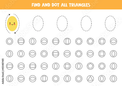 Learning shapes. Find and dot all ovals.