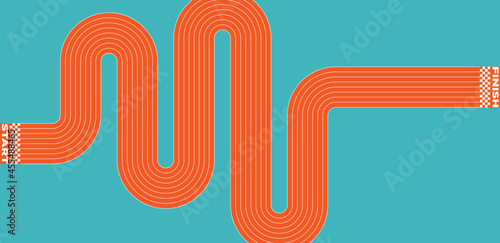 Abstract rugged running track with starting and finishing lines.