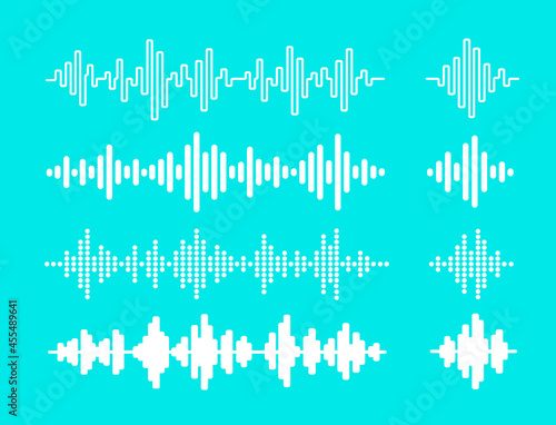 Audio sound wave form set icon and logo design isolated vector template. White sound waveform. Podcasting or broadcasting background	
