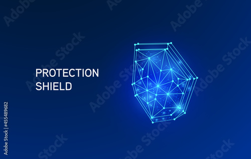 Shield virus protection in futuristic style for landing page. Digital cyber shield protects immunity from viruses
