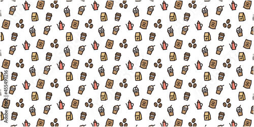 Coffee shop icon pattern background for website or wrapping paper (Color icon version)