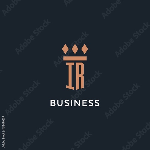 IR logo initial with pillar icon design, luxury monogram style logo for law firm and attorney