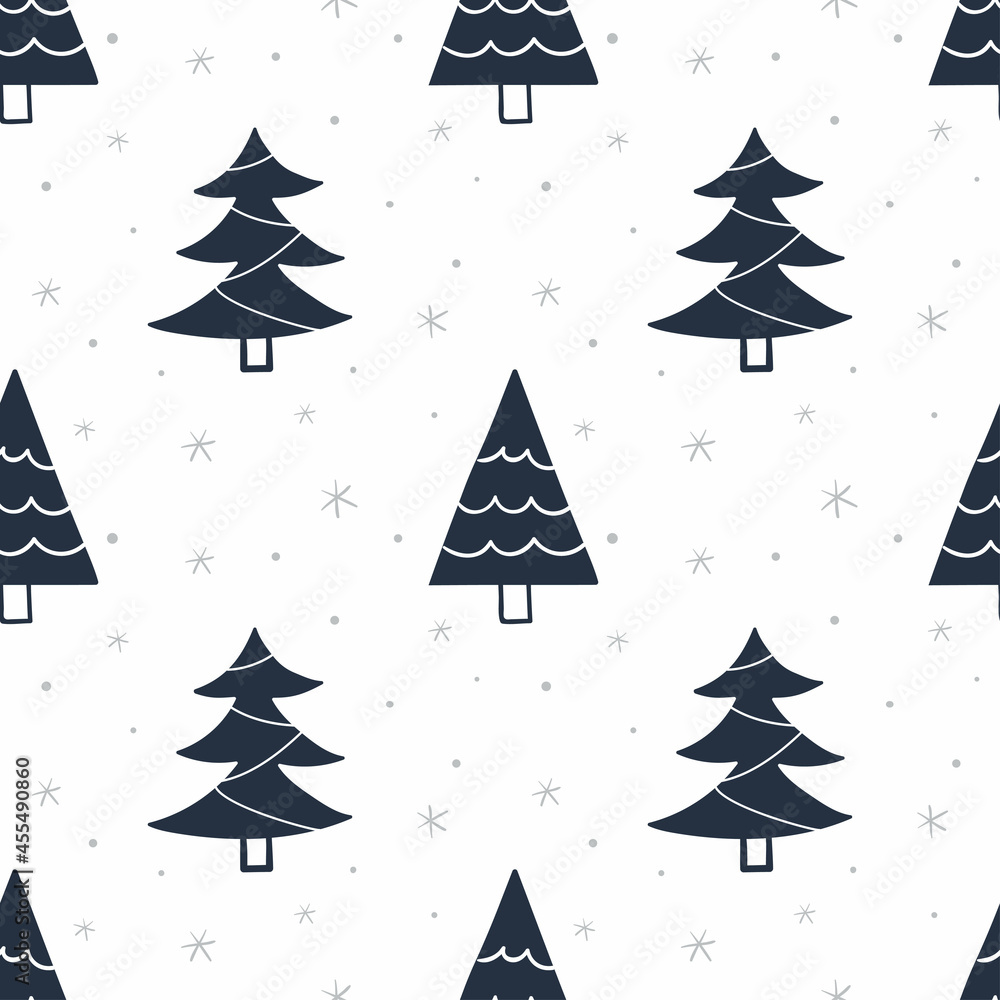 Seamless pattern with Christmas trees. Background for wrapping paper, greeting cards, clothes.