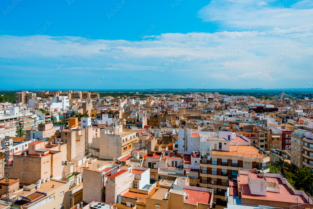 aerial view over the old town of Elche, Spain