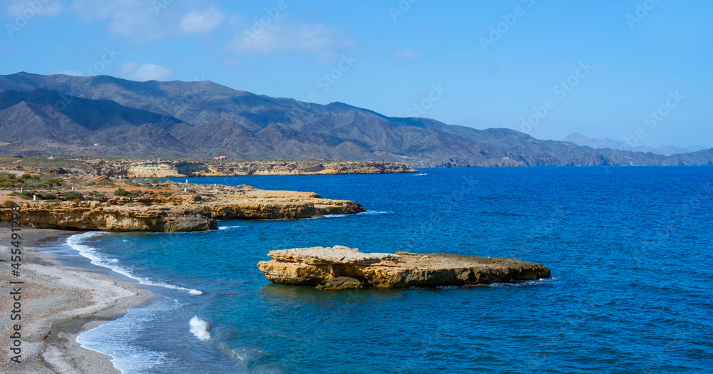 panoramic view of La Galera beach, Aguilas, Spain
