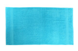 Clean light blue beach towel on white background, top view