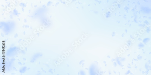 Light blue flower petals falling down. Lovely roma