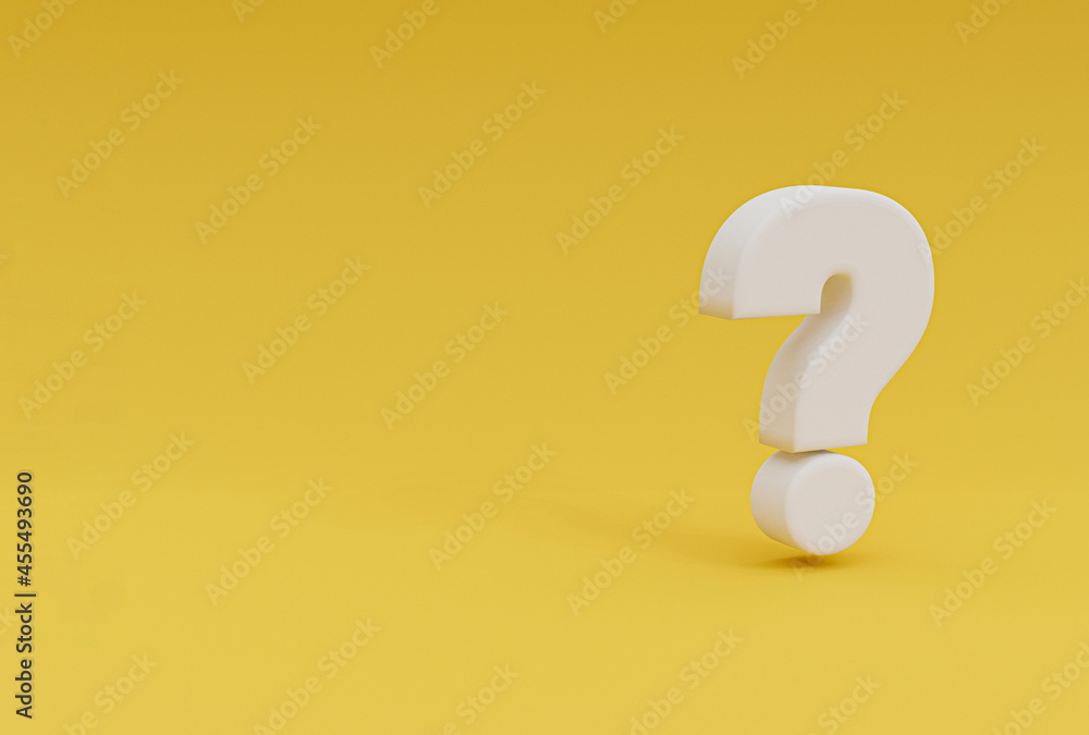 White questions mark illustration on yellow background and copy space