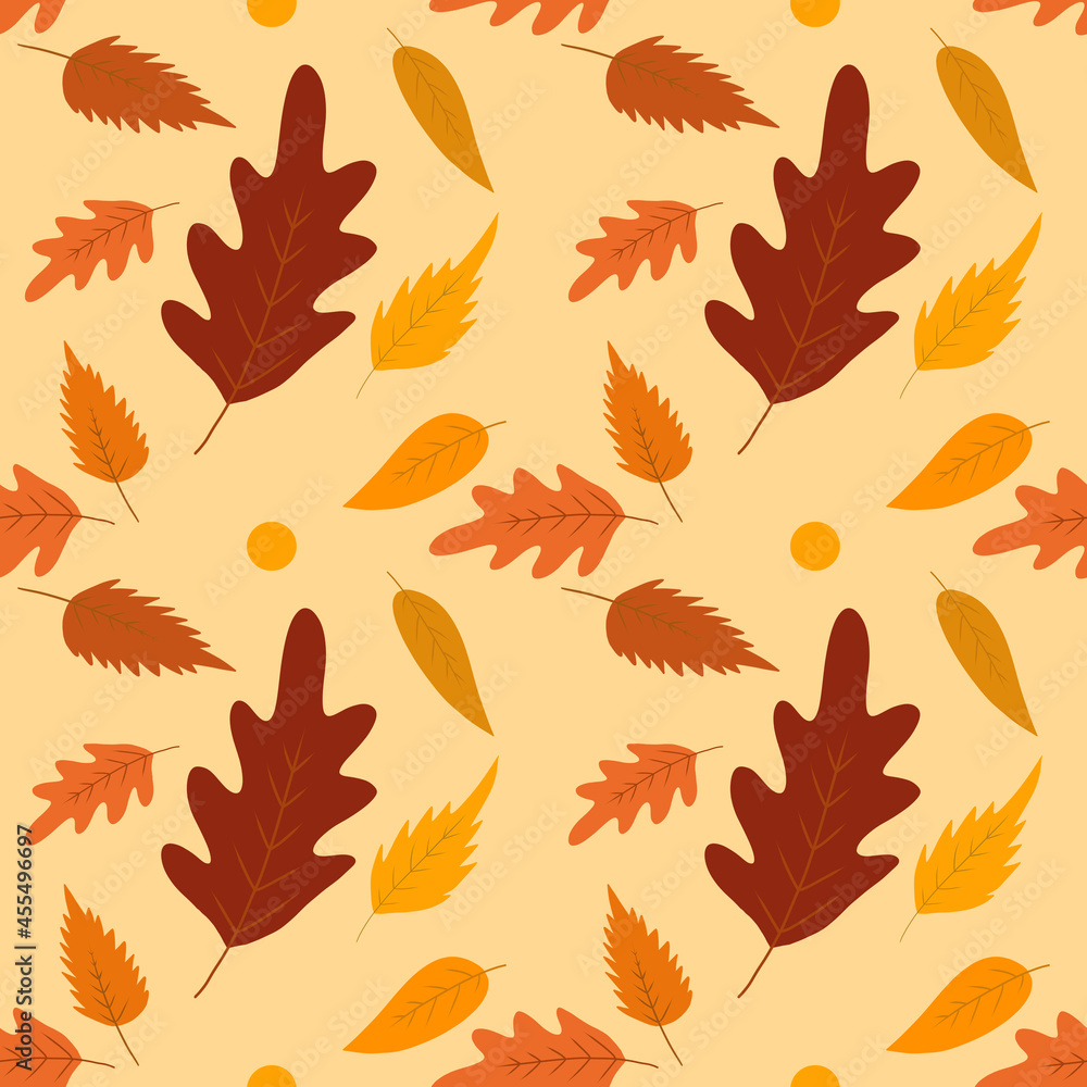Autumn pattern with colorful tree leaves in warm shades. Pattern for Thanksgiving, Harvesting, for various products. Autumn pattern with colorful tree leaves in warm shades. Pattern for Thanksgiving, Harvesting, for various products.