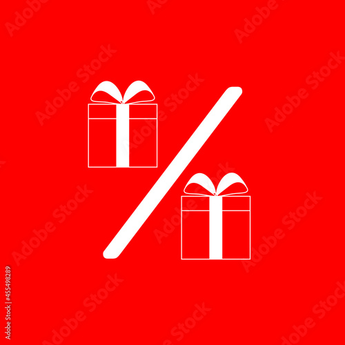 Creative bright sale banner. Sing per cent from presents on red background. For discount, promo, ad, promotion, advertisement, offer, social media