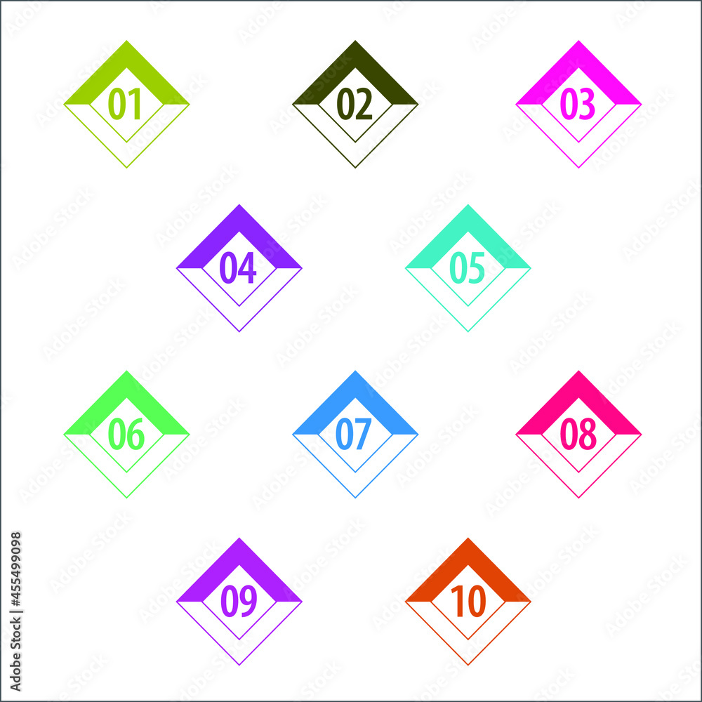 Colorful info-graphic numbers can be use to create presentation. Bullet points numbers one to ten. Colorful shape vector numbers. Colorful info-graphic numbers can be use to create presentation. Bullet points numbers one to ten. Colorful shape vector numbers.