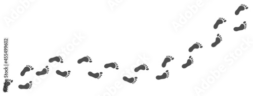 Footprint icon. Barefoot symbol. Step mark. Trekking shape. Distance badge. Foot silhouette. Follow template. Design element for mobile app, game. The way decor. Vector illustration