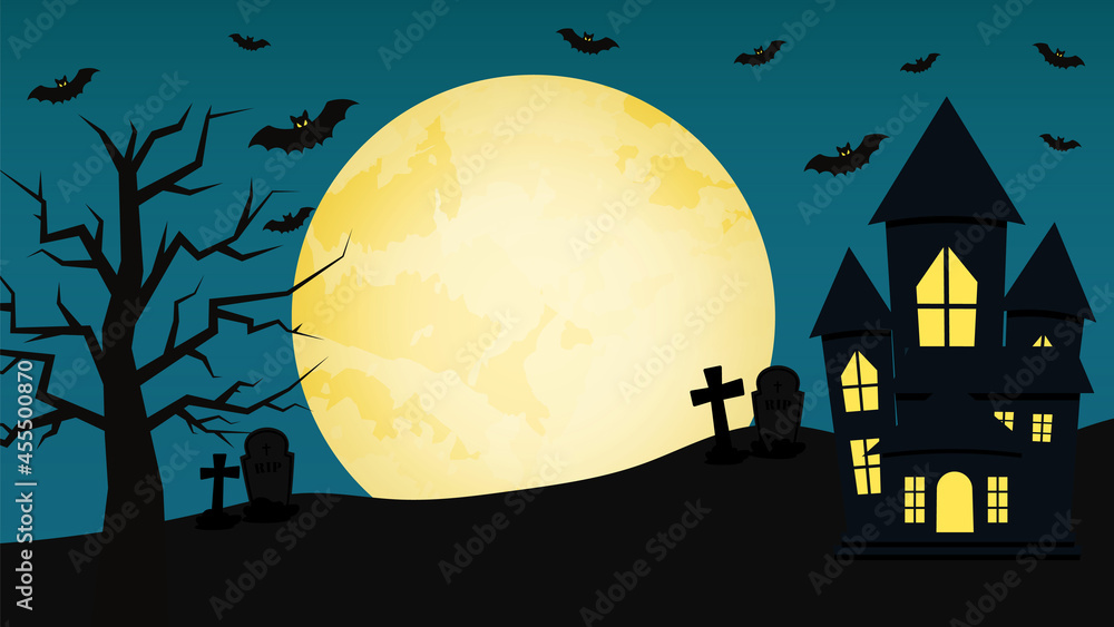 Halloween background in flat design with ghost house