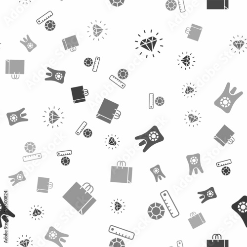 Set Diamond, Gem stone, Tooth with diamond and Shopping bag jewelry on seamless pattern. Vector