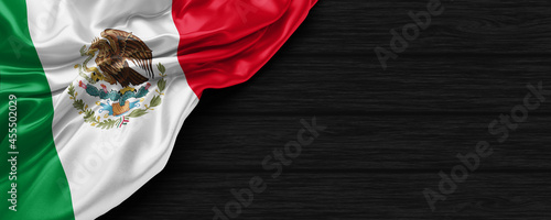 Canvastavla Close Up of Mexico flag on the black wooden background 3D render