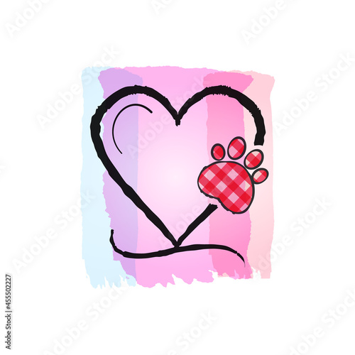 paw print heart with colorful sublimation vector illustration in isolated white background