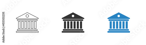 Print op canvas Black bank icon set. Government building, flat vector