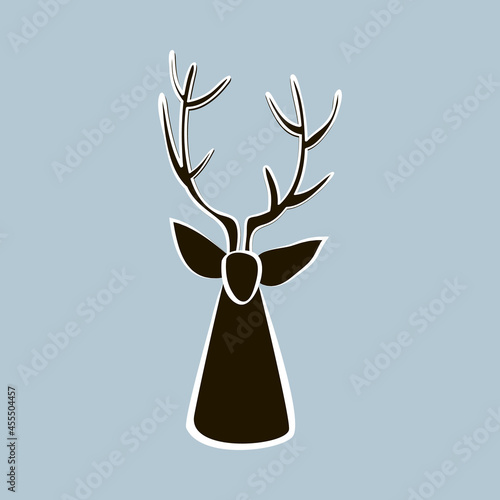 Hand-drawn red deer head. Black and white contour silhouette of Cervus. Elk head drawing with large antlers. Wildlife graphics poster. Reindeer logo for label, badge, hunting club or tourist camp.